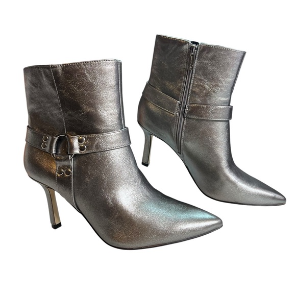 Jessica Simpson Darnina Mid-Calf Boots Harness Pointy Toe Stiletto Silver - Picture 1 of 11